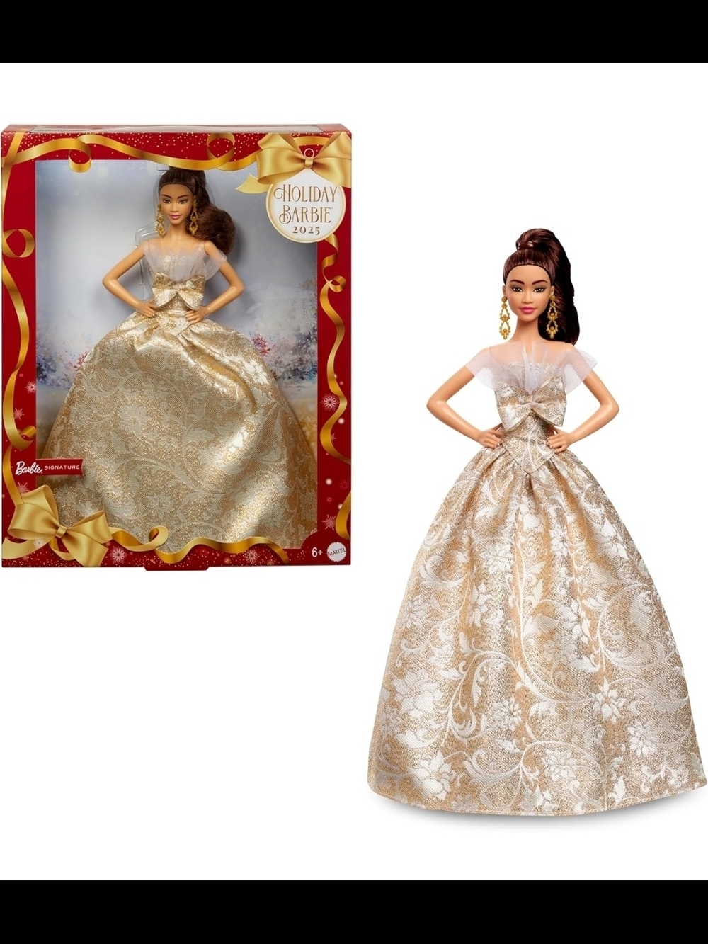 Barbie Holiday 2025 NIB Light Brown Hair with Gold & Silver Gown Doll Toy